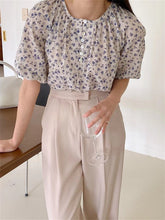 Sweet Florals Pattern Puff Sleeve Blouse Shirt